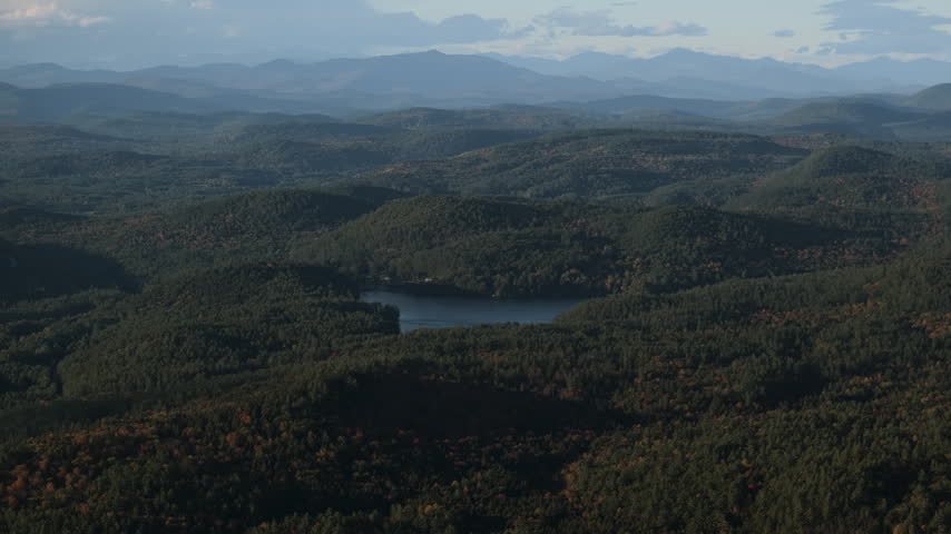Aerial view of the Adirondack Mountains on an autumn day. Shot in New York State.