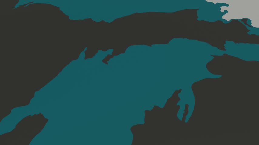 Michigan, USA modern 3D digital map render showing towns, roads, and infrastructure with a orbiting and zoom-out camera movement.