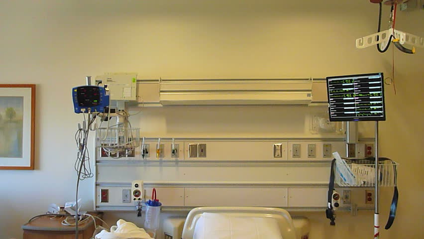 WASHINGTON HOSPITAL INTERIOR - CIRCA 2013: Empty hospital room showing bed,