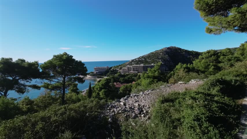FPV Flight over Pine Forest and Adriatic Coast, Mlini, Dubrovnik