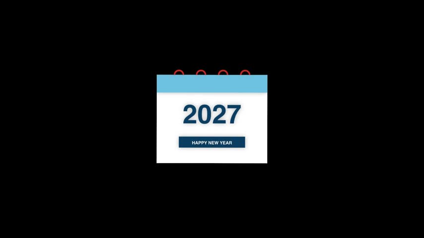 Minimalist Blue Calendar Icon Animation Displaying The Happy New Year Twenty Twenty Seven
