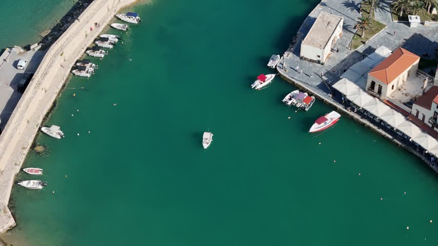 Aerial drone view of Chania city in Crete, Greece