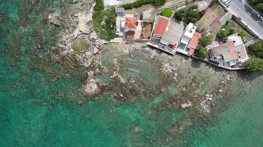 Stunning aerial panorama of Rethymno coastal town and mediterranean sea in Crete, Greece