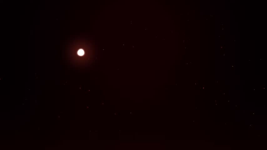 A clear night sky featuring a glowing, bright moon and a field of distant, twinkling stars against the deep darkness of space.
