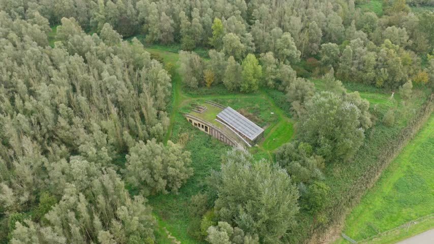 Small sustainable cottage in forest with solar panels