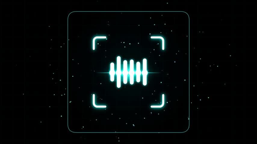 Neon Voice Scan Frame with Audio Equalizer Bars Cyan Animation 4K