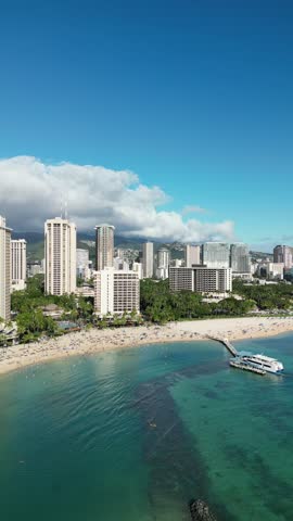 Aerial View of Waikiki Beach and Honolulu Skyline, Hawaii