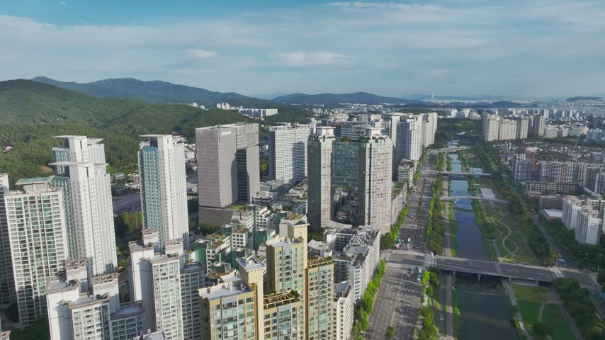 Aerial View of Corporate Office Buildings in Seongnam, Gyeonggi Province, South Korea