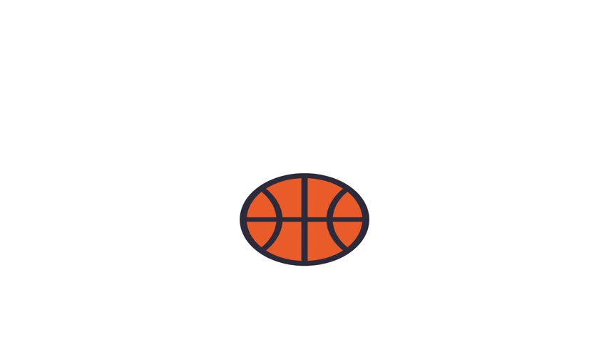 Minimalist 2D animated basketball icon featuring a vibrant orange color and thick black outlines. This clean vector-style graphic rotates smoothly against a plain background, making it ideal for sports-themed transitions, mobile app interfaces, and gaming websites.