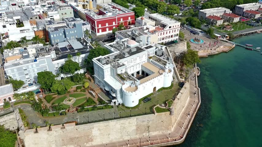Drone pan video of the historic Fortaleza or Governor