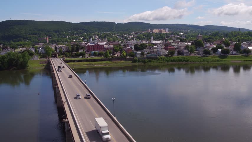 Bridge Over a River Toward a Pennsylvania Town during Mid Day 2