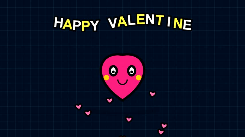 Animated pink heart with cute face and smaller hearts, celebrating Valentine