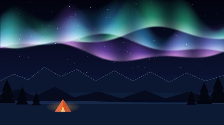 Aurora Borealis over Snowy Mountains with Winter Campfire