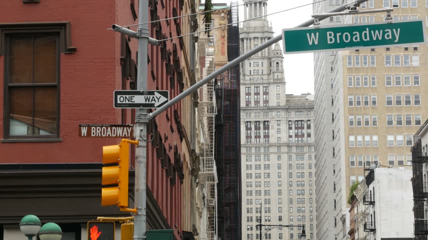 New York City Downtown Civic Center, United States of America. Manhattan municipal building 1914 old historic architecture. Government administration authority. W Broadway street sign, Chambers street