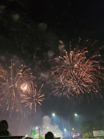 a night with bright fireworks
