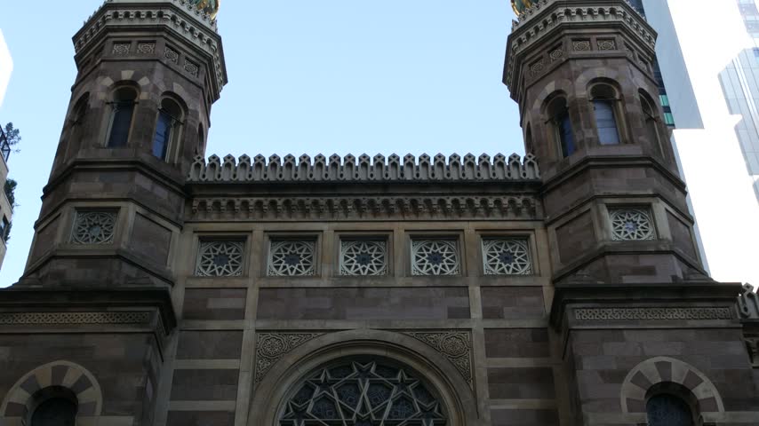 New York Central Synagogue historic building 1872, Lexington avenue, United States of America. Jewish congregation in Manhattan. Judaism religion landmark. Turret with Star of David ornament. Heritage