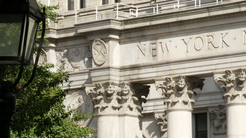 New York City Downtown Civic Center, United States of America. Manhattan municipal building 1914, old historic architecture. Government administration authority. Center and Chambers street. Columns.