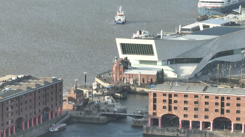 Museum of Liverpool beside the River Mersey and historic dock buildings in Liverpool England United Kingdom