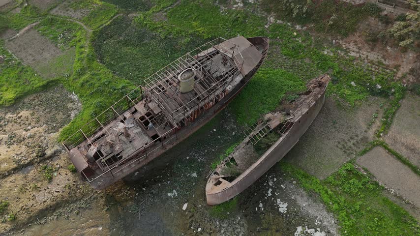Abandoned boat by the river