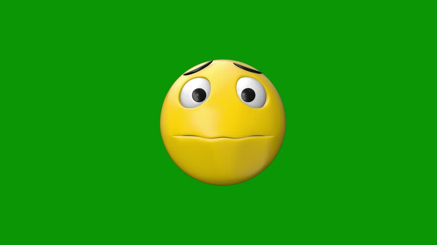 A yellow smiley face on green background and screen ball with an angry it image of eyes mouth substance coming out isolated on green screen background