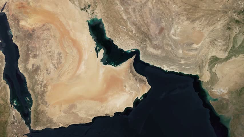 Satellite map animation of the Abu Dhabi emirate in the United Arab Emirates featuring a location marker pin and regional boundary highlight.