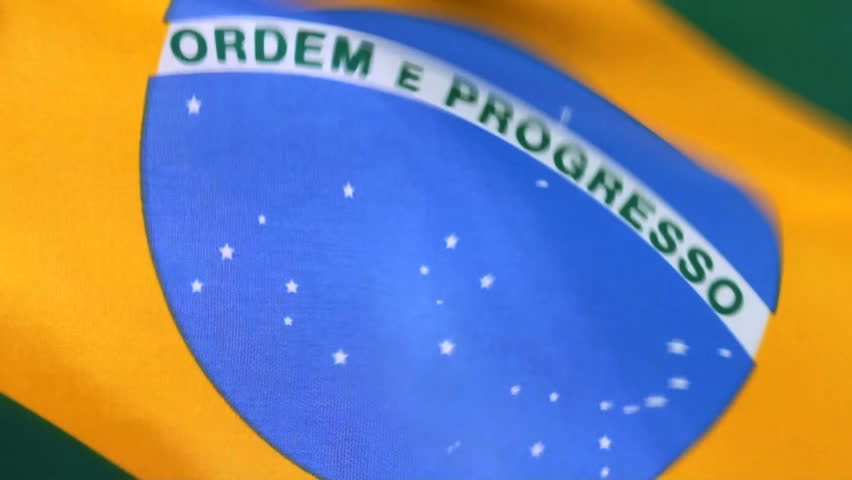 Extreme close up of Brazilian flag waving in the breeze, shot in HD video NOT
