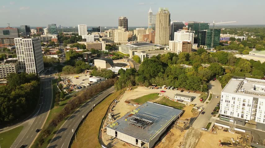 Aerial view of the City Gateway construction project in downtown Raleigh, North Carolina