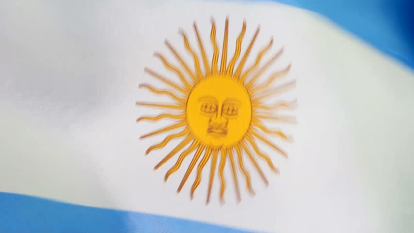 Extreme close up of Argentinian flag waving in the breeze, shot in HD video NOT