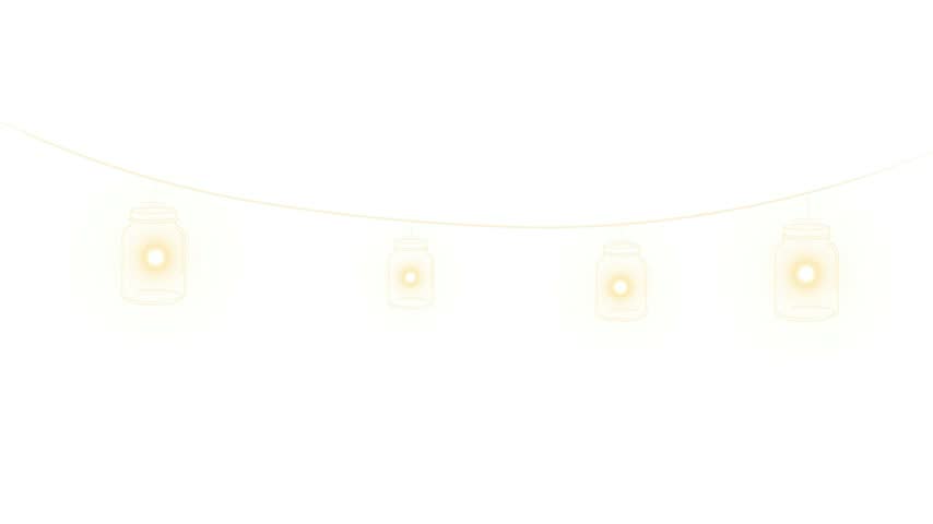 Hanging mason jar lights garland isolated on transparent background glowing warm string fairy light jar lanterns vector illustration graphic decoration