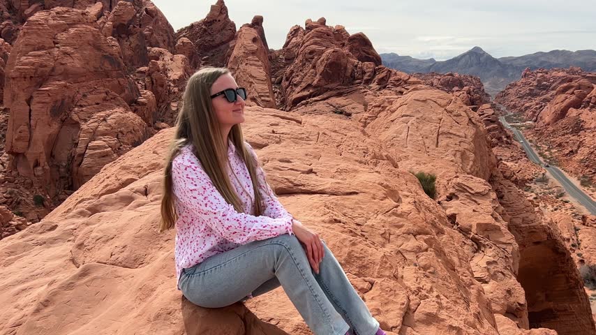 Woman admiring the scenic valley of fire state park view