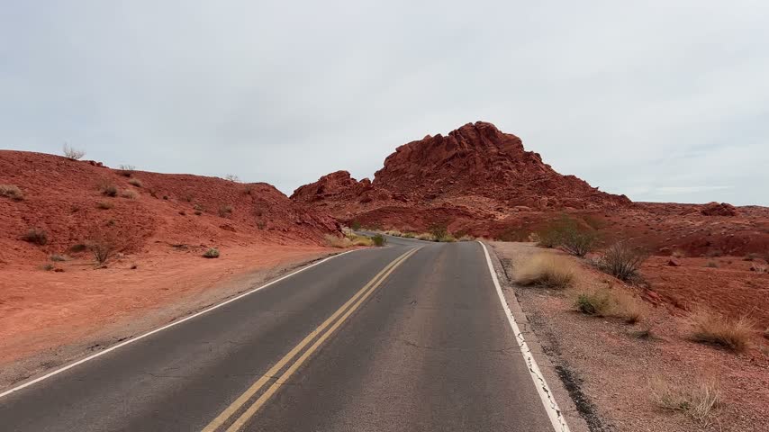 Driving pov on winding road in valley of fire state park
