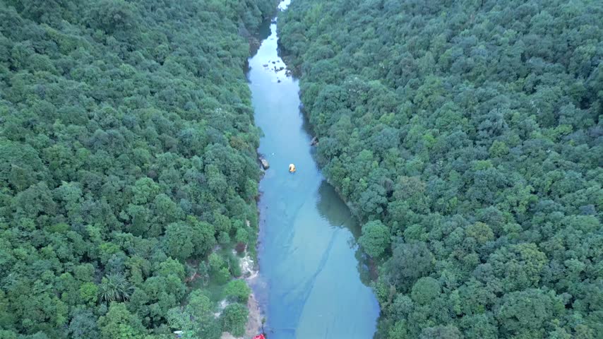 Aerial View of Boat on Krang Suri River, West Jaintia Hills, Meghalaya, India