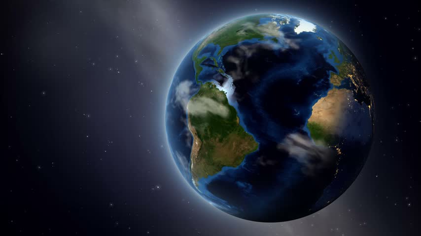 Satellite view zooms from space to South Korea with geographic infographic data and location marker. Includes NASA public domain imagery.