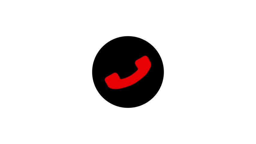 A simple red telephone receiver icon centered within a solid black circle, representing a call button or communication symbol, isolated on white background.