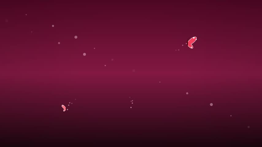 Three illustrated pink monarch butterflies with flapping wings orbiting gracefully with stardust sparkle trails symbolizing rebirth. Rendered in seamless 60fps 2D vector motion graphic animation.