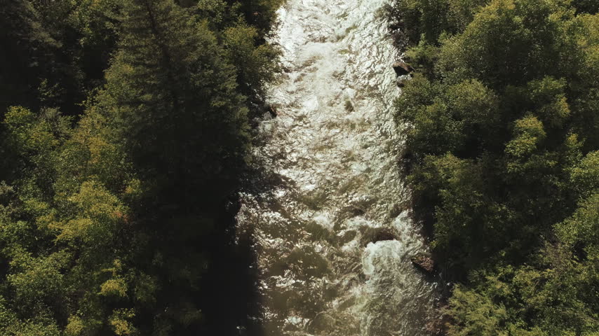 Top down view of the San Miguel River rapids in Colorado aerial