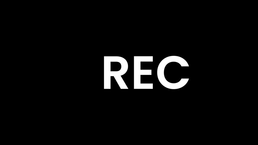 White REC Recording Text Animation with Blinking Dot on Solid Black Background