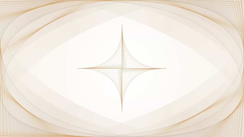 Full-canvas architectural motion graphic featuring four intersecting hyperbolic tangent string harp vaults in smoky quartz, warm alabaster, and antique bronze converging around a central astroid star loom with traveling caustic light waves. Seamless loop for luxury architecture, fintech keynotes, executive presentations, and modern backgrounds.