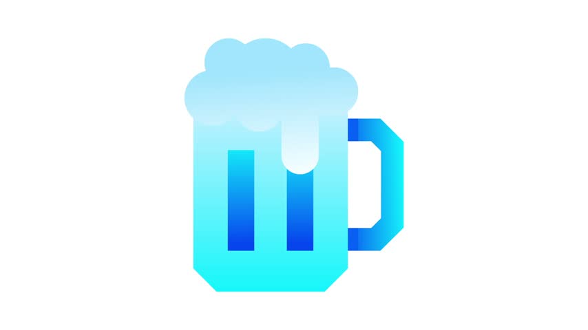 Looping animation of a blue gradient beer mug icon with foam on a white background. Flat 2D motion graphic for Oktoberfest promotions, bar menus and party projects.