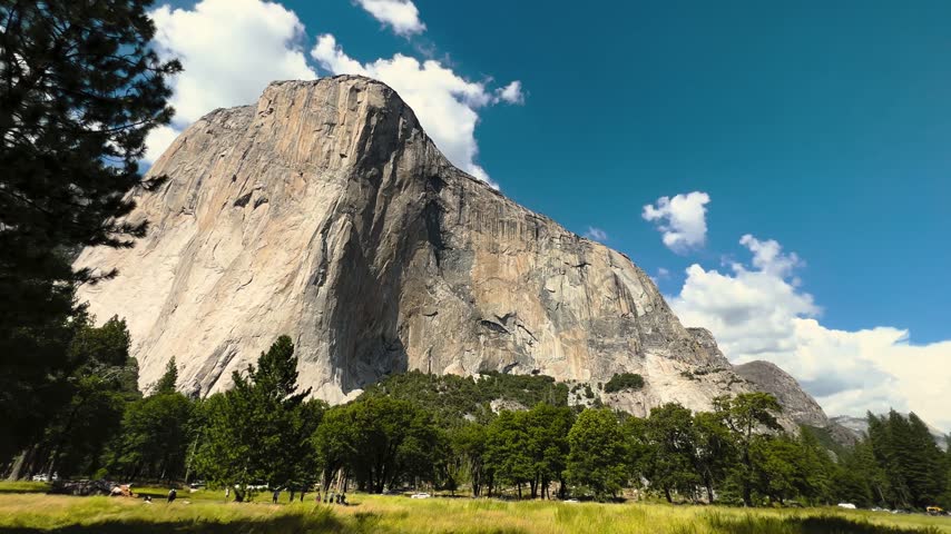 Meadow and granite cliffs in Yosemite Valley, California, United States