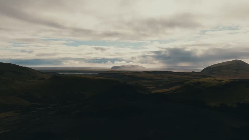 Overlooking View Of Hjorleifshofdi Rises Above The Mýrdalssandur Outwash Plain In Southern Iceland. Aerial Wide Shot