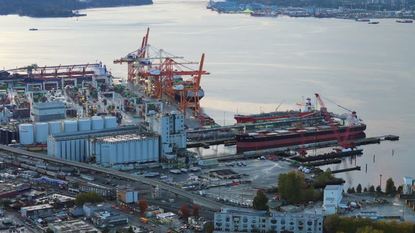 Aerial view of the Port of Vancouver, British Columbia, Canada