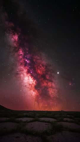 Bright colorful milky way galaxy on the night sky over the hill.