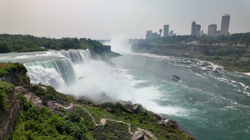 Niagara falls american falls and niagara river gorge aerial view