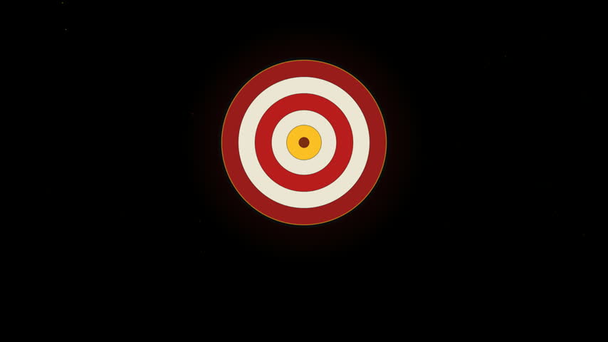 Bullseye target arrow hit loop showing accuracy and business success on a black background with yellow text