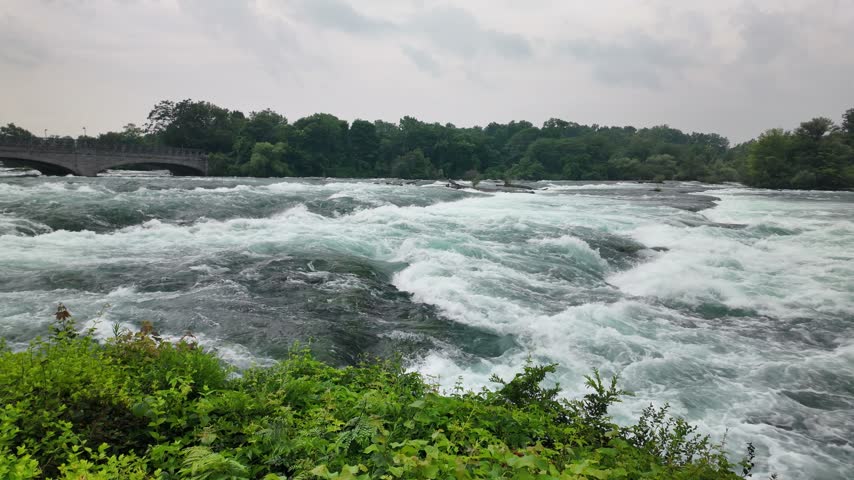 Rushing water rapids flowing downstream in niagara river