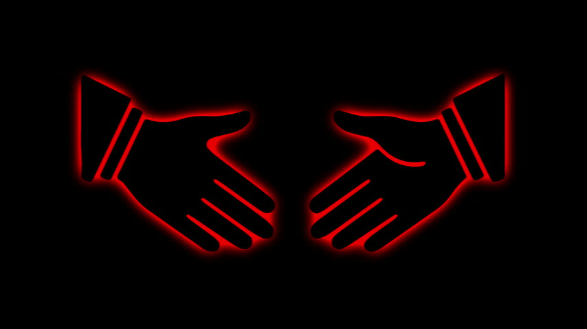 Futuristic red neon glowing business handshake agreement vector icon animation