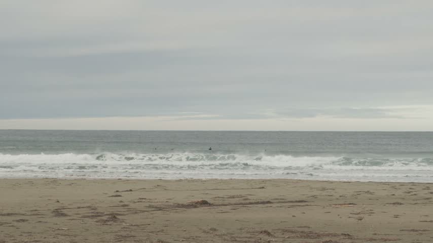 Ocean Waves Rolling onto Empty Beach - Morro Bay, California

