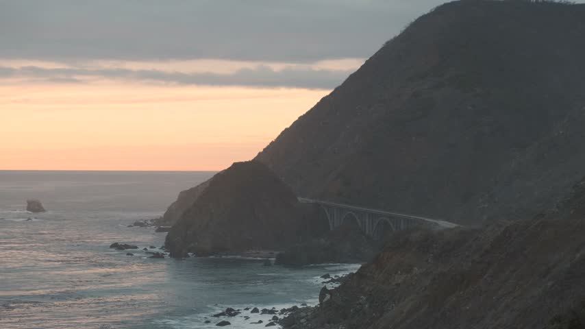 Silhouetted Cliffs at Sunset Along Pacific Coast Highway - Big Sur, California
