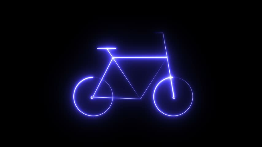 A digital illustration or stock graphic of a neon bicycle, featuring a glowing purple or blue bike outline against a dark black background.